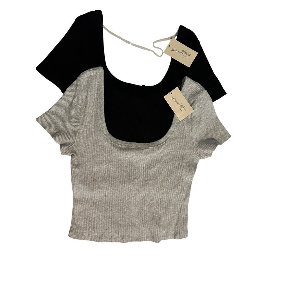 Universal Thread Ribbed Shrunken Short Sleeve Sco… - image 1